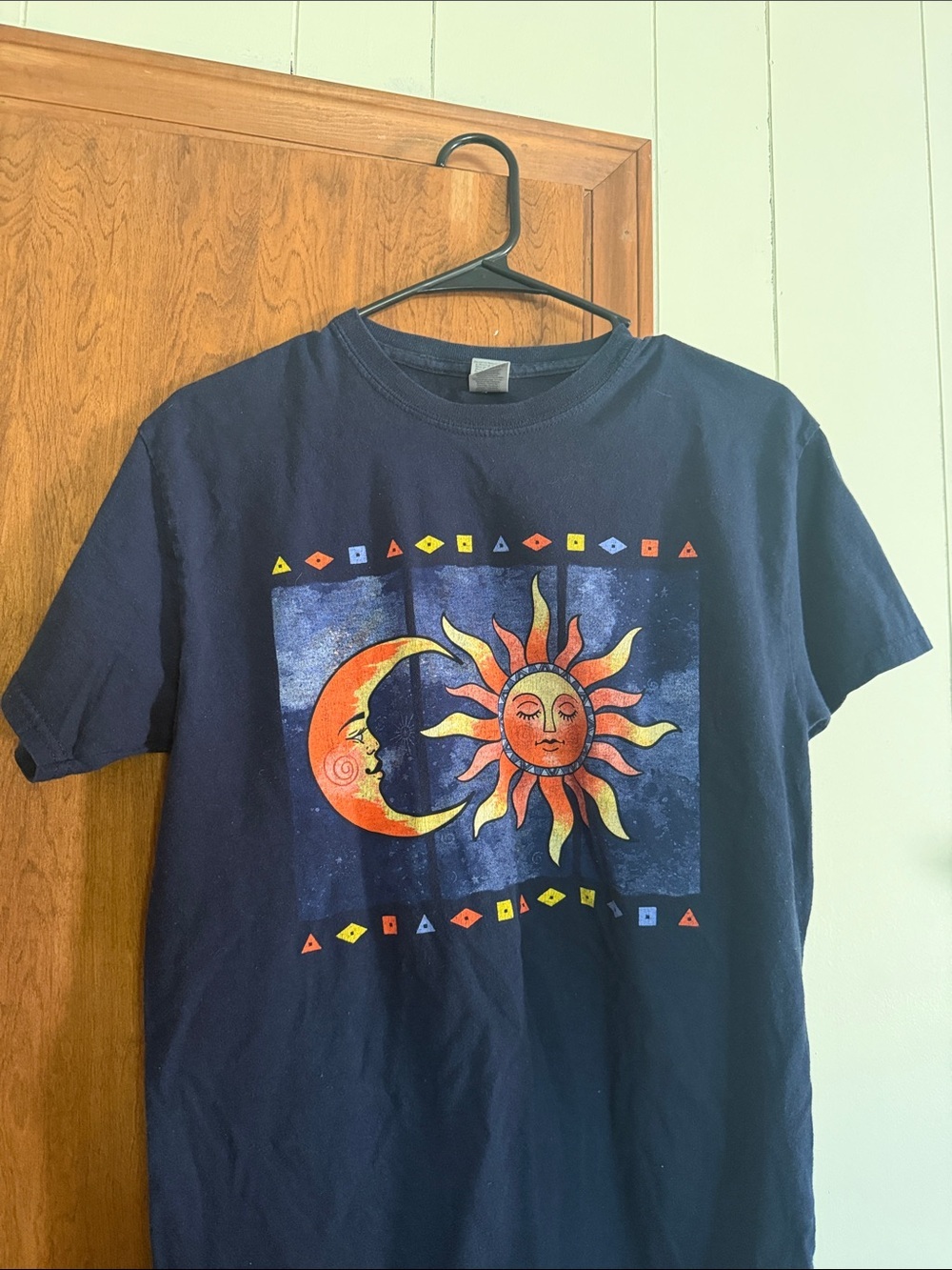 Vintage Gildan moon and sun graphic navy blue Y2K 90s boho nature size medium - Picture 2 of 5
